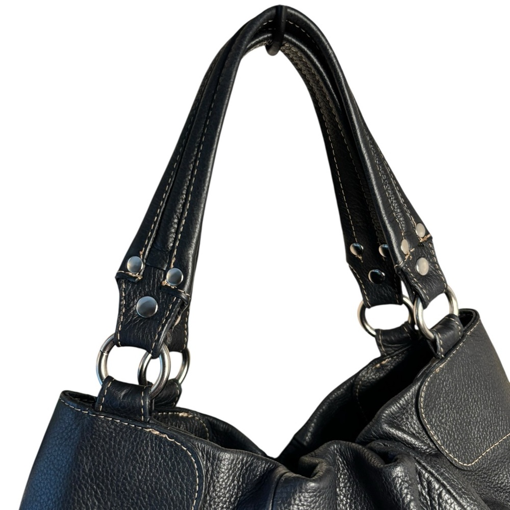 Hype Black Pebbled Leather Slouch Satchel Drawstring Buckle Y2K Shoulder Bag - Picture 8 of 11